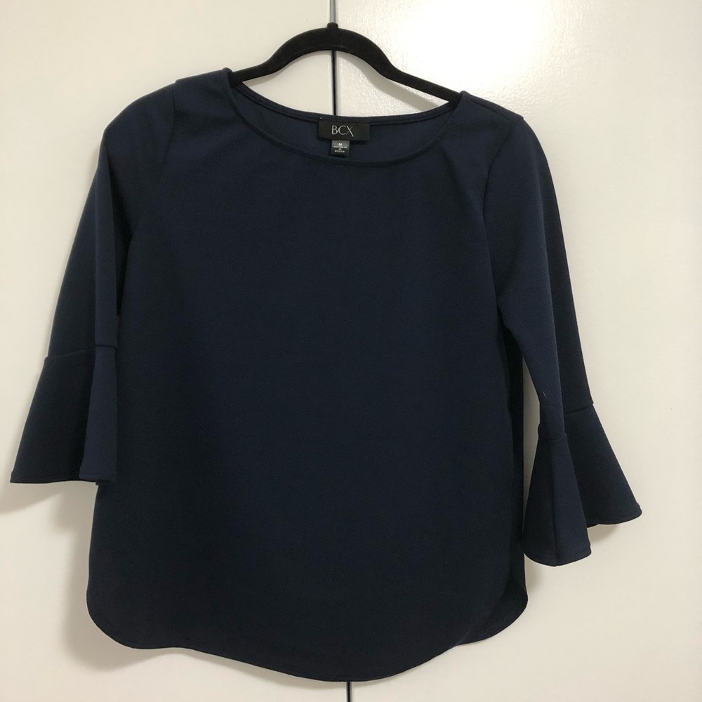 BCX navy blue bell sleeve blouse